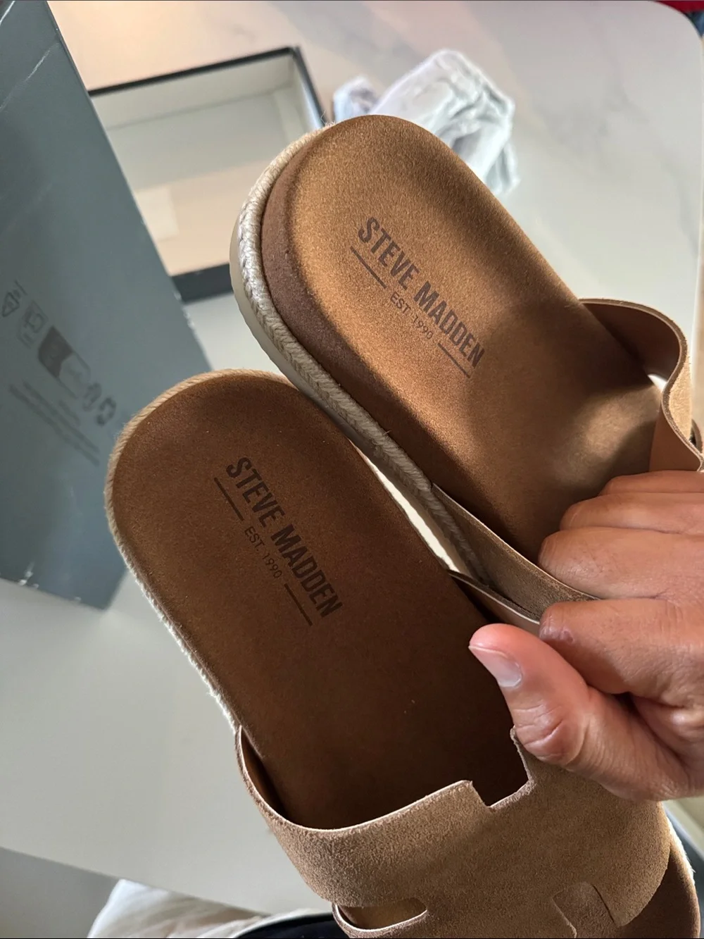 Steve Madden Men's Tan Brown Suede Slide Sandals